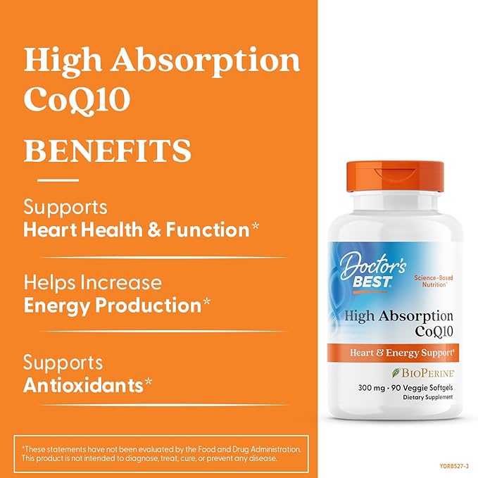 Doctor's Best High Absorption CoQ10, Heart & Energy Support, USP Verified, Naturally Fermented CoQ10, Non-GMO Gluten Free, Soy Free, Vegetarian 90 Veggie Softgels