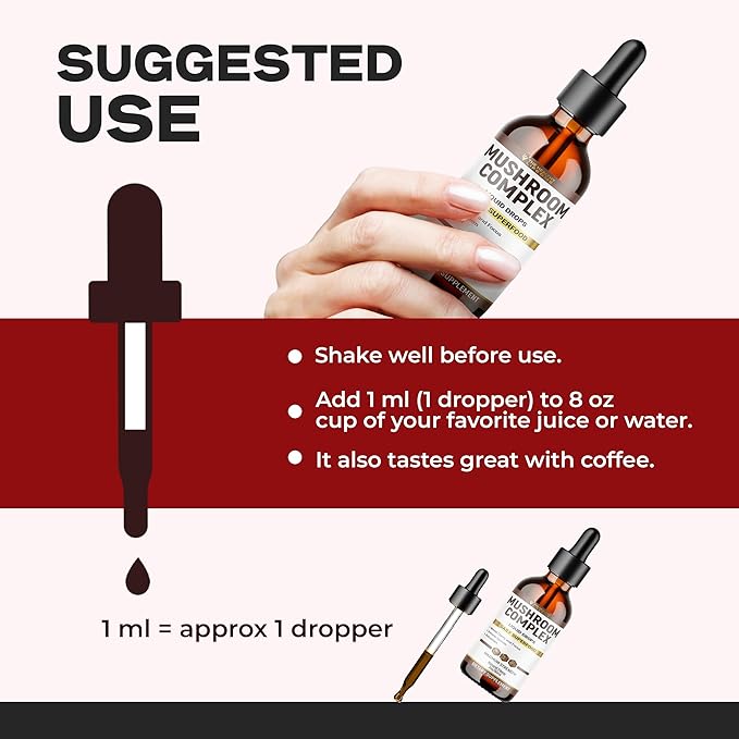 Liquid Mushroom Complex | Herbal Liquid Drops| Mushroom Supplement | Lion's Mane, Reishi, Shiitake, Chaga, Cordyceps, Coriolus Versicolor | NonGMO 2oz - 60 Day Supply
