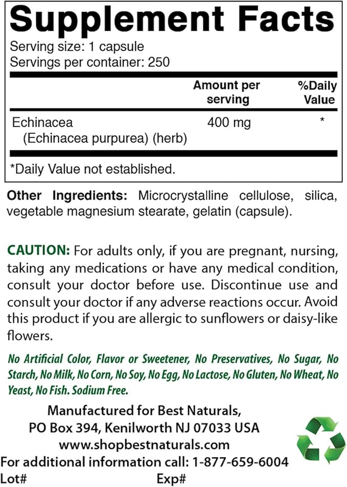 Best Naturals Echinacea 400 mg 250 Capsules (Pack of 2)