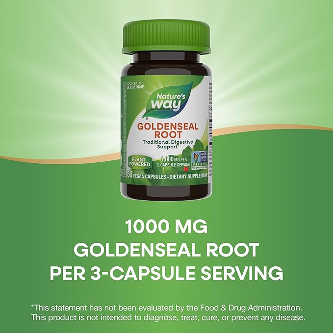 Nature's Way Goldenseal Root, Traditional Digestive Support, Berberine, Non-GMO Project Verified, Vegan, 50 Capsules (Packaging May Vary) - 2 Pack
