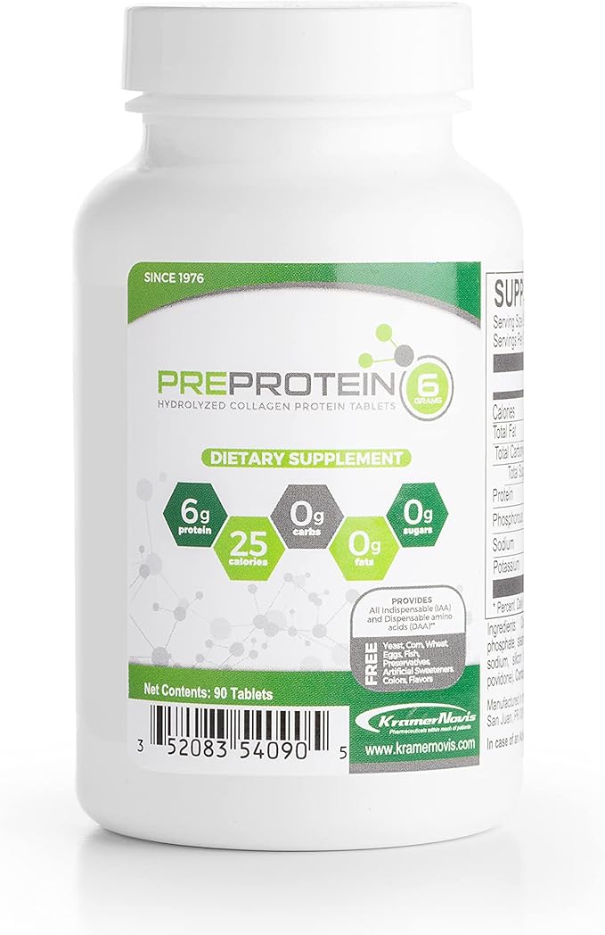 PreProtein® Unflavored Hydrolyzed Collagen Protein Sugar-Free Fat-Free Carb-Free, Amino Acids Protein Tablets, Used by Healthcare Systems, 90 Tablets
