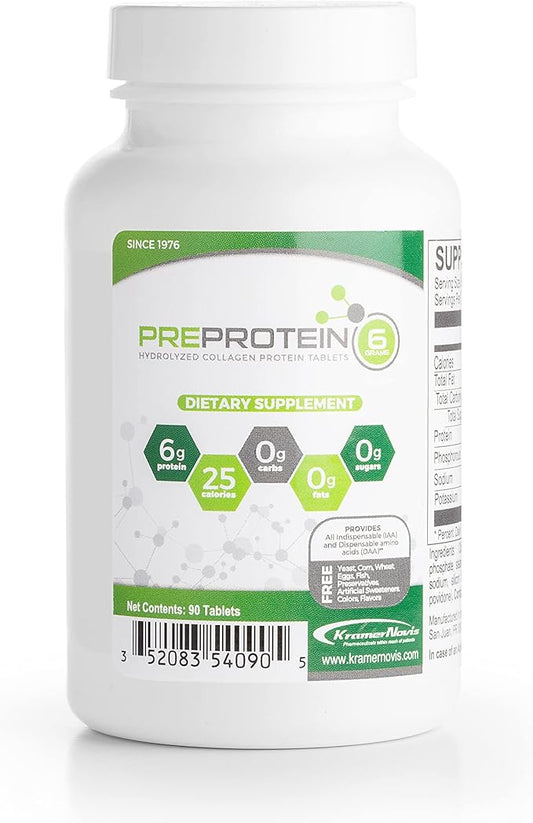PreProtein® Unflavored Hydrolyzed Collagen Protein Sugar-Free Fat-Free Carb-Free, Amino Acids Protein Tablets, Used by Healthcare Systems, 90 Tablets