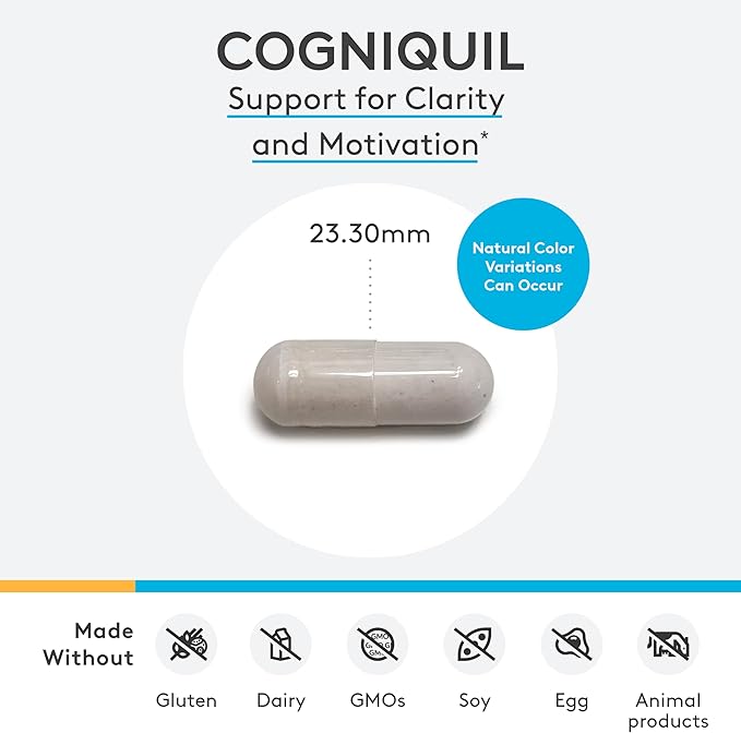 XYMOGEN Cogniquil - Support for Clarity, Focus, Motivation, Mental and Physical Energy - Magnesium L-Threonate to Supply Bioavailable Magnesium to The Brain, Theacrine + Vitamin B12 (60 Capsules)