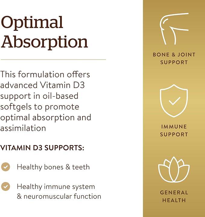 Solgar Vitamin D3 Cholecalciferol 25 MCG 1000 IU Softgels Helps Maintain Healthy Bones Teeth Immune System Support NonGMO Gluten Free Dairy Free Servings, Unflavored, 250 Count
