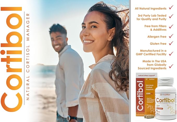 VH Nutrition CORTIBOL | Cortisol Manager* Supplement | Maximum Strength Adrenal Support* for Men and Women | Rhodiola, Cordyceps, and Eleuthero | 60 Capsules