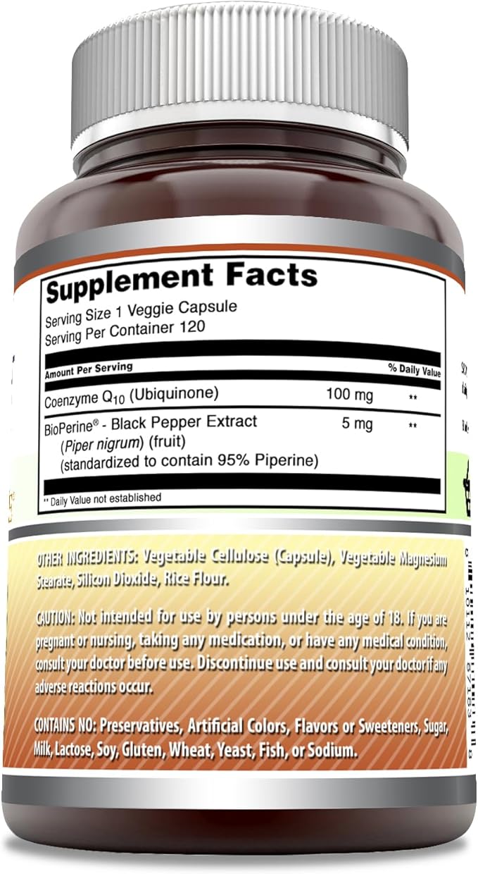 Amazing Formulas CoQ10 with BioPerine Supplement | 100 Mg Per Serving | 120 Veggie Capsules | Non-GMO | Gluten Free | Made in USA