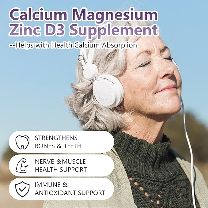 1 Pack 2000MG Calcium Magnesium Zinc Gummies with Vitamin D3 & Elderberry, Sea Moss for Bone & Tooth Strength, Muscle & Immunity, Sugar-Free, Vegan, Blueberry Flavor, 60ct.