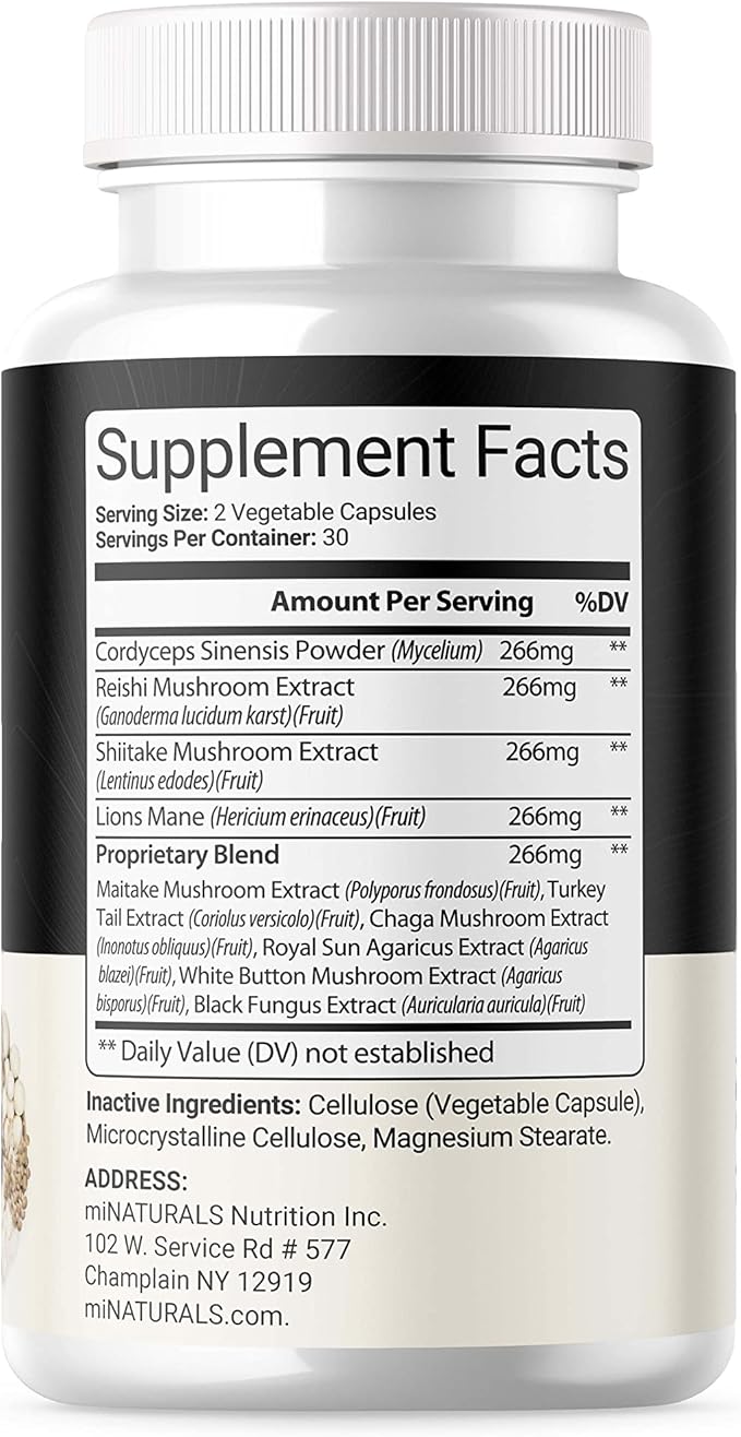 Mushroom Complex Capsule - Lion's Mane, Reishi, Cordyceps, Chaga, Turkey Tail, Maitake - Supplement Real Fruiting Body - 10 in 1