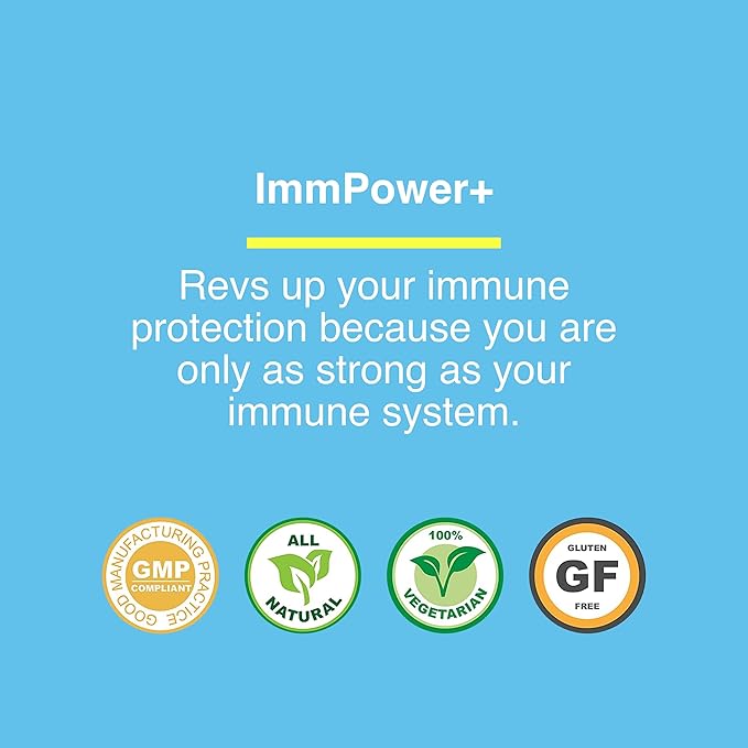 ImmPower Plus - Immune Support and Mitochondrial Rescue - AHCC & Fermented Wheat Germ Extract - Mushroom Extract Supplement - 60 Vegetarian Capsules, 550mg/capsule
