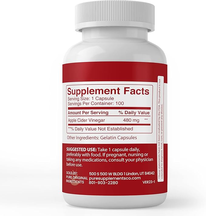 PURE ORIGINAL INGREDIENTS Cayenne Pepper & Apple Cider Vinegar Capsule Bundle (100 Capsules Each) No Additives or Fillers, Lab Verified