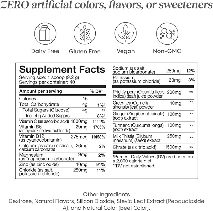 Hydralyte Liver Support + Electrolyte Mix with Milk Thistle, Turmeric, Ginger, Prickly Pear, Green Tea Extract Formulated for Rapid Rehydration, (Blood Orange Ginger, 40 Serve Tub)