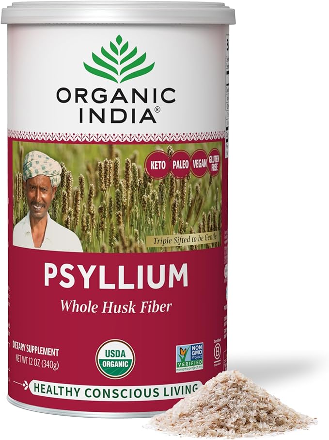 ORGANIC INDIA Psyllium Herbal Powder - Whole Husk Fiber Supplement, Digestion Support, Vegan, Gluten-Free, USDA Certified Organic, Non-GMO, Soluble & Insoluble Fiber Source - 12 oz (Pack of 3)
