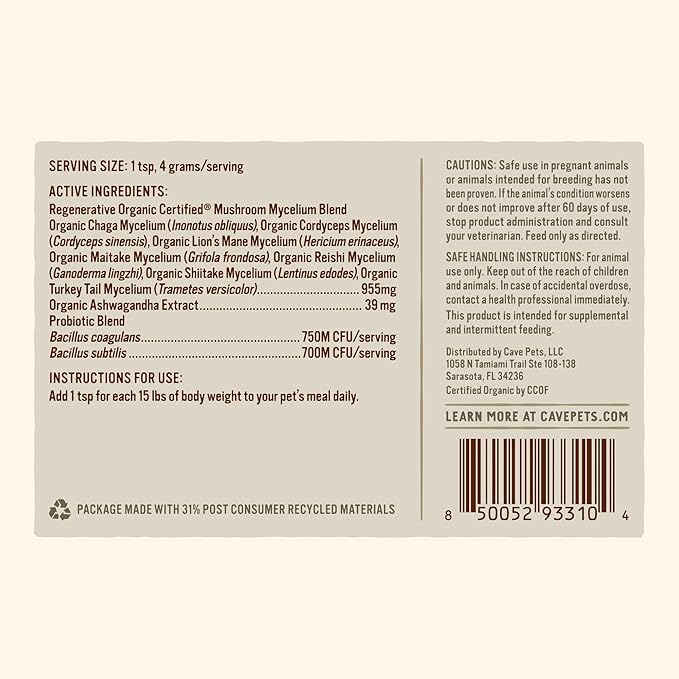 Super Blend Powder, Dog Probiotic Supplement for Immunity and Digestive Health Support, Multi-Shroom & Probiotics, 90 Servings