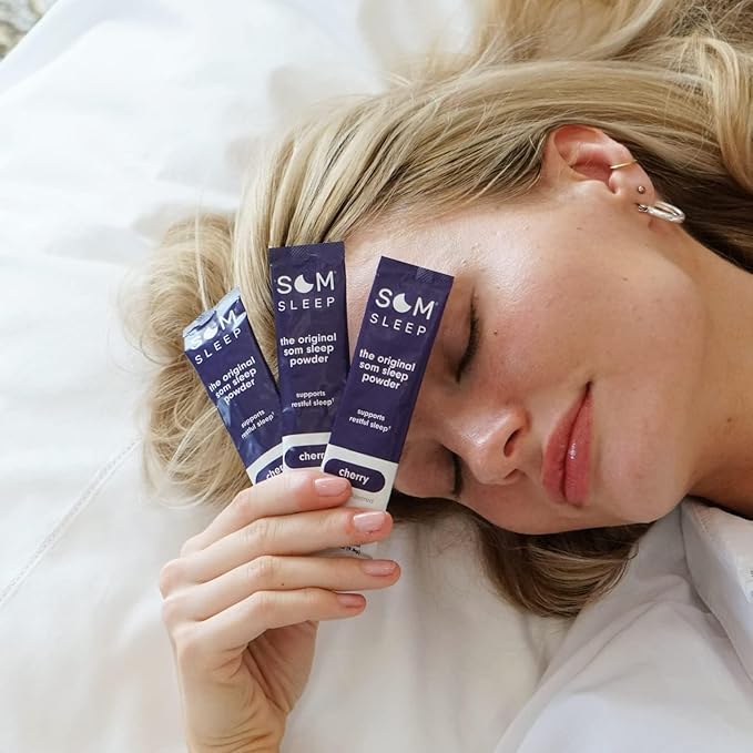 Som Sleep, Restful Calm Sleep Powder Drink Mix, 3mg Melatonin, Magnesium, Vitamin B6, L-Theanine, GABA – Vegan, Zero Sugar, Keto Friendly – Cherry, 30-Pack
