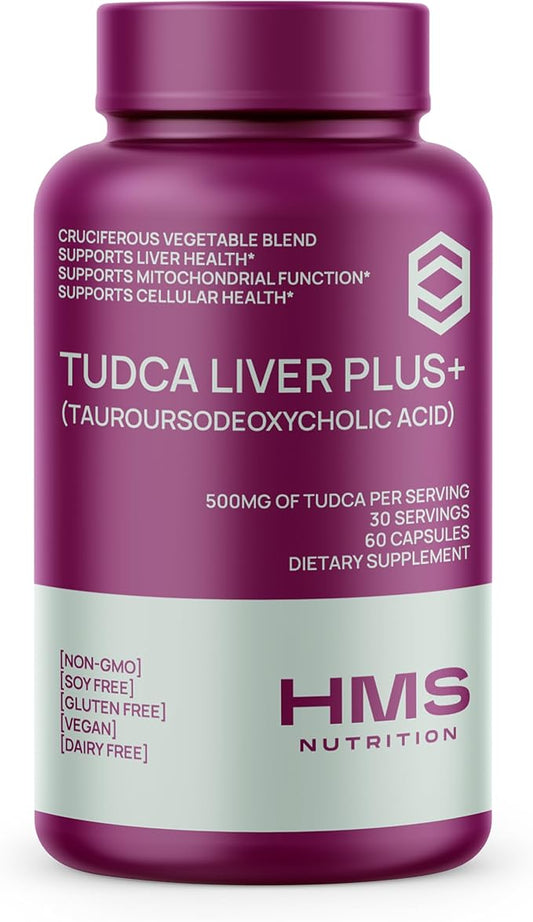 TUDCA Liver Plus+, Supports Liver Cleanse Detox & Repair, Supplement with Milk Thistle Seed Extract, Vitamin B12, Folate, & Cruciferous Vegetable Complex, 60 Capsules