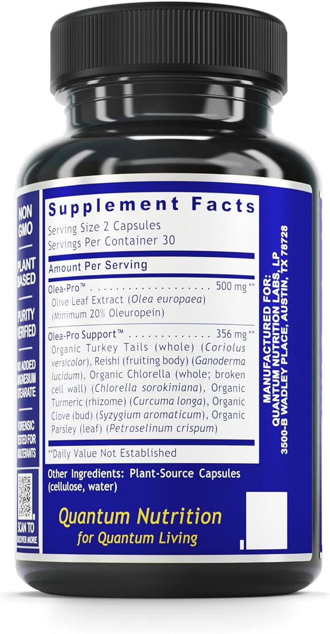 QNL Quantum Olive Leaf Support - Organic Olive Extract Capsules - Heart Health Supplement for Men & Women - Daily Immune Support for Adults - 60 Plant-Source Capsules