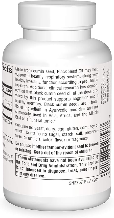 Source Naturals Black Cumin Seed Oil for Respiratory Support -120 Softgels
