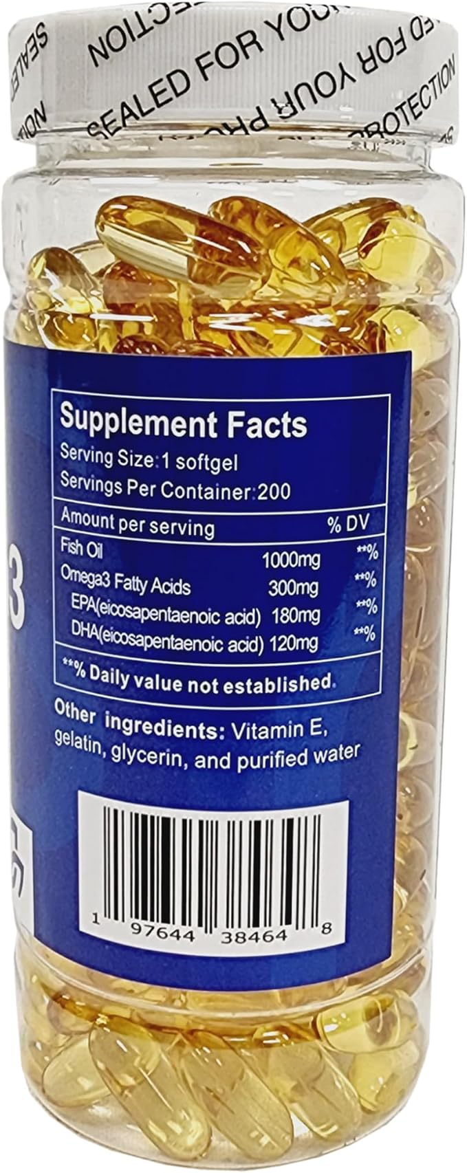Fish Oil 1000 mg Softgels, 300 mg Omega 3 Supplements, 200 Softgels, 100 Days Supply