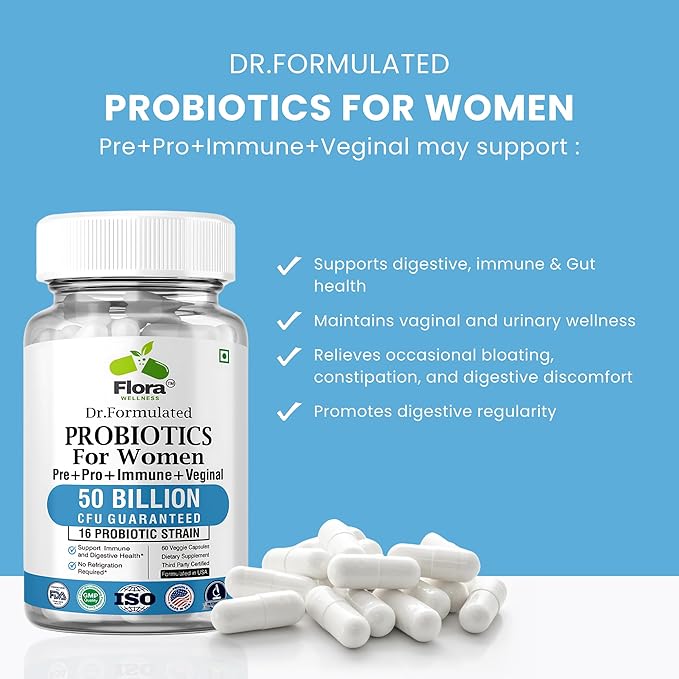 Probiotics for Women - 50 Billion CFU, 16 Strains, Organic Prebiotics & Probiotics for Women (Eurofins Lab Tested) - Digestive, Vaginal, Immune & Urinary Health - 2 Months Supply - 60 Capsules