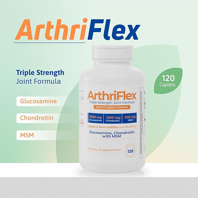 ArthriFlex Glucosamine Chondroitin MSM – Triple Strength Joint Support – Chondroitin Sulfate & MSM – Move Free & Heal and Soothe Arthritis Supplement – 120 Caplets for Mobility & Flexibility