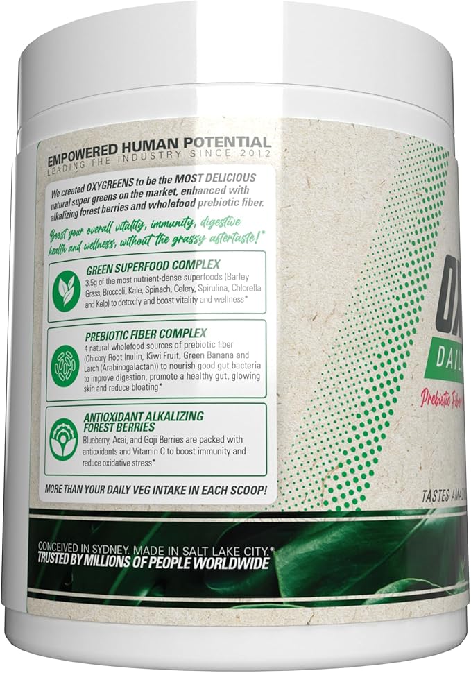 EHP Labs OxyGreens Super Greens Powder - Spirulina & Chlorella Superfood, Green Juice Powder & Greens Supplements with Prebiotic Fibre, Antioxidants & Immunity Support, 30 Serves (Lychee)