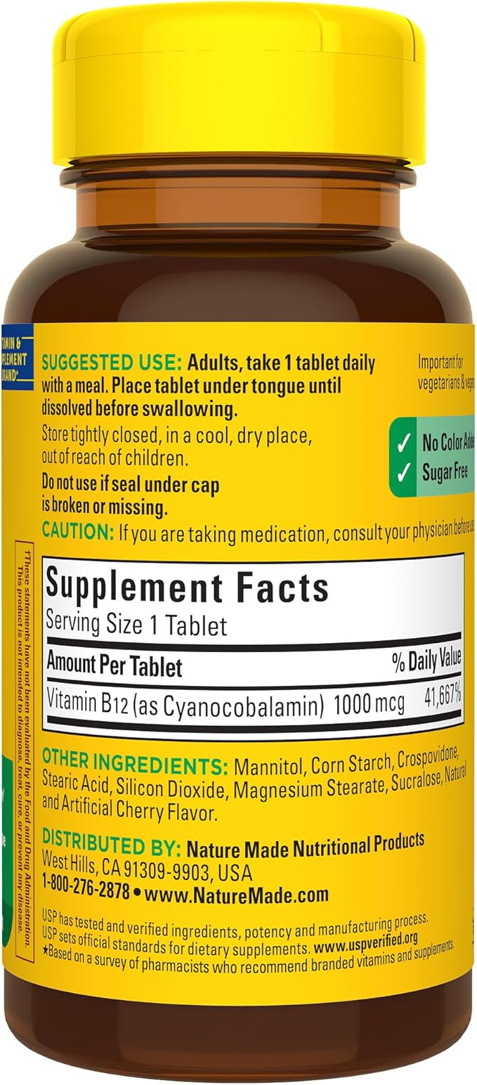 Nature Made Vitamin B12 1000 mcg, Easy to Take Sublingual B12 for Energy Metabolism Support, 50 Sugar Free Fast Dissolve Tablets, 50 Day Supply