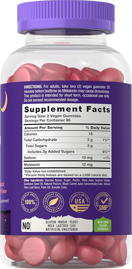 Carlyle Tahoe Nutritionals Melatonin Gummies 12mg | 180 Count | Berry Flavor | Drug Free Supplement | Vegan, Non-GMO, Gluten Free