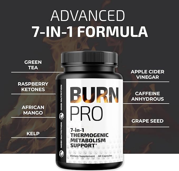 Burn Pro 7-in-1 Thermogenic Metabolism Booster | Weight Management Support Supplement with Appetite & Energy Support | Bloating Relief, Targeted Belly Toning & Keto Inducing | Slim, Trim & Tone | 60ct