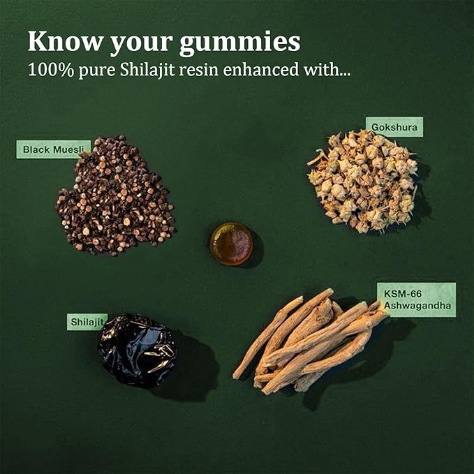 Shilajit Gummies I Shilajit for Men | Pure Himalayan Shilajit Gummies | KSM-66 Ashwagandha, Gokshura 75%+ Fulvic Acid & 85+ Trace Minerals I Non-GMO I Natural & Organic I 60 Gummy