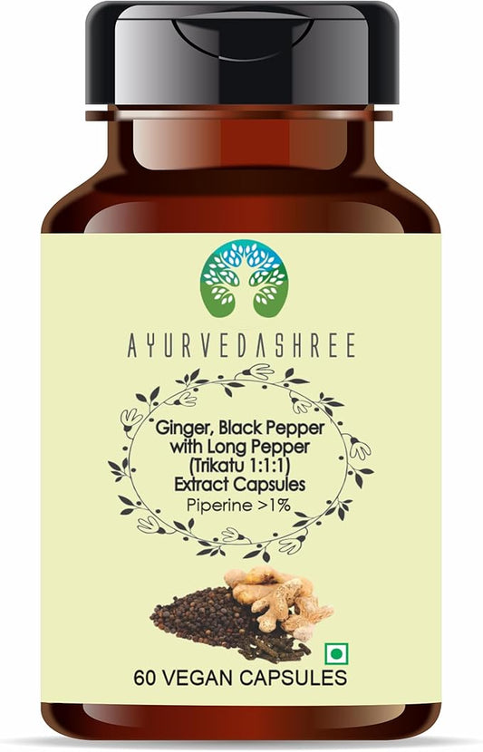 Trikatu Extract 500mg - 60 Vegetarian Capsules | Ginger with Black Pepper & Long Pepper Extract | | All Natural | 100% Vegan | Gluten-Free | GMP Certified.