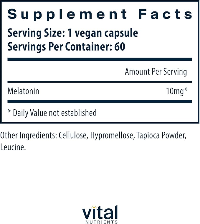 Vital Nutrients Melatonin 10mg | Vegan | Sleep Supplement to Support The Body's Natural Sleep Cycle* | Gluten, Dairy, Soy Free | 60 Capsules