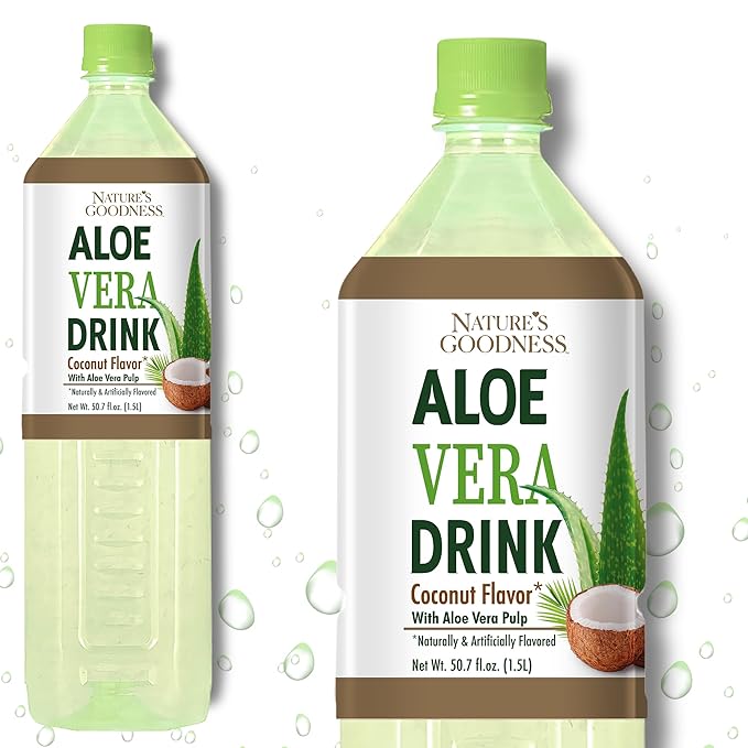 Nature's Goodness Aloe Vera Drink with Pulp Coconut Flavor - 50.7 Fl Oz (1.5 L) - Refreshing Beverage with Real Aloe Vera Juice