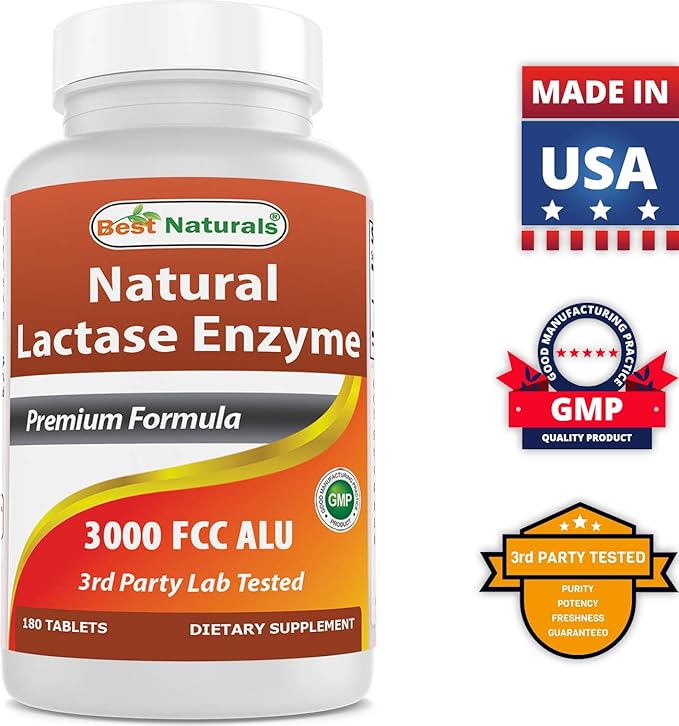 Best Naturals, Fast Acting Lactase Enzyme, 3000 FCC ALU, 180 Tablets (180 Count (Pack of 3))