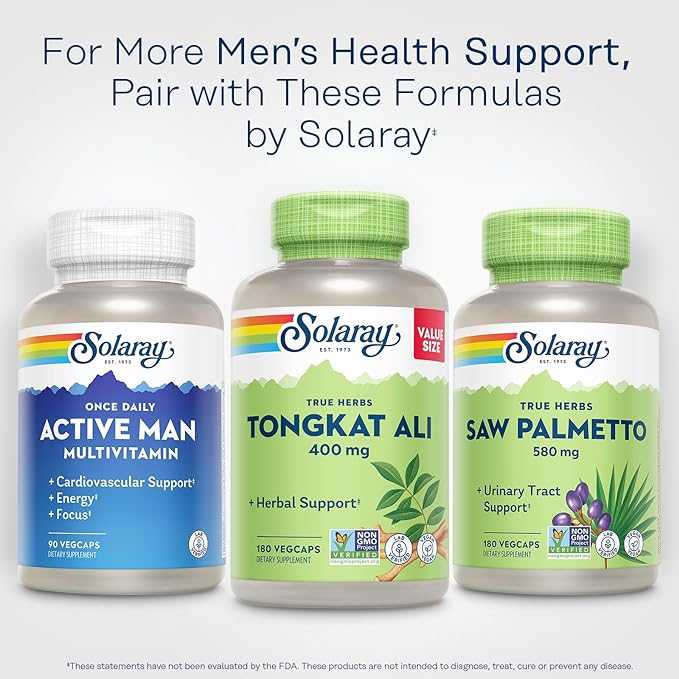 SOLARAY Tongkat Ali 400 mg - Longjack Tongkat Ali for Men - Herbal Support for Men's Health and Vitality - Vegan, Non-GMO, Lab Verified - 180 Servings, 180 VegCaps