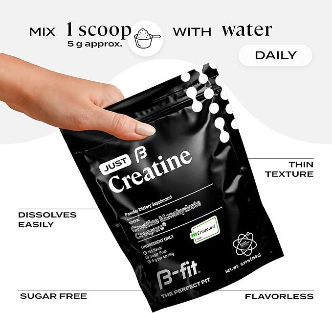 Creatine Monohydrate Powder - Just Creatine Creapure - 90 Servings - 450 g - Pre Workout Creatine for Women - Sugar-Free - Flavorless Supplement - 3 Month Supply