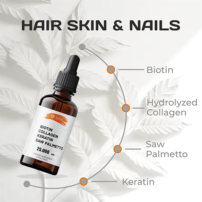 Liquid Collagen Supplements for Women - Comprehensive Formula Hair Skin Nails Supplement with 10000mcg Collagen 5000 mcg Biotin 5000 mcg Keratin 5000 mcg Saw Palmetto, Made in USA, 4fl oz