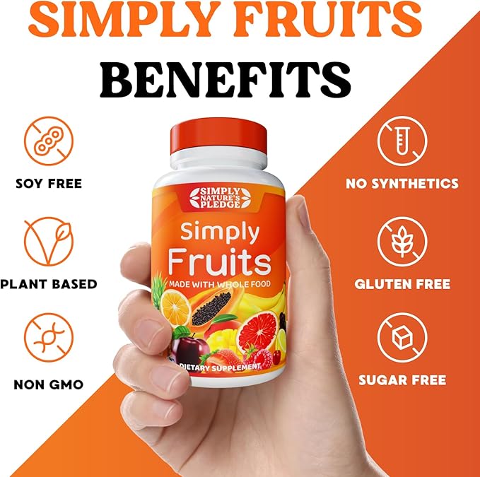 Simply Nature's Pledge - 90 Fruit Capsules - Made with Whole Food Superfoods, Packed with 25 Different Fruits - 100% Soy Free