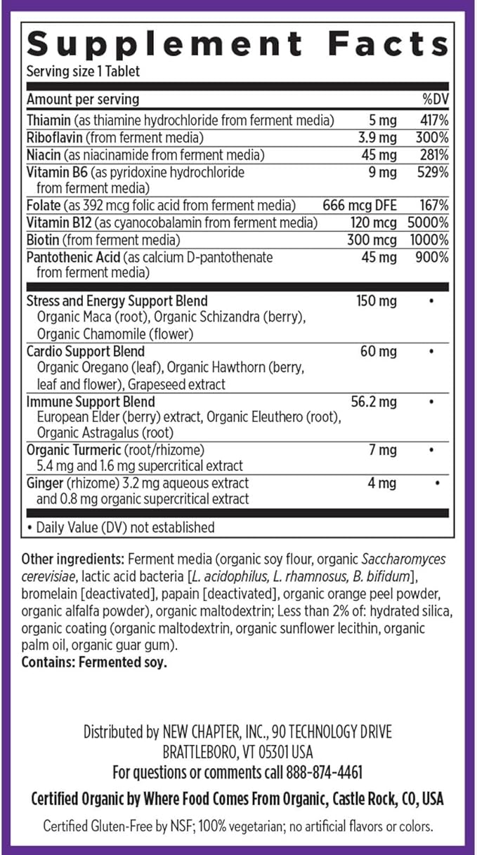 New Chapter Vitamin B Complex – Fermented Coenzyme B Complex Rich in Vitamin B12 + Vitamin B6 + Biotin + Made with Organic Ingredients - 60 ct