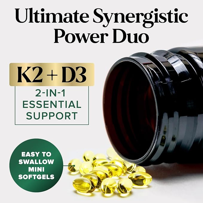 Vitamin D3 K2, 5000 IU Vitamin D3 & 100 mcg Vitamin K2 MK-7 Supplement Supports Immune Health, Bone, Heart & Calcium Absorption - Extra Virgin Olive Oil Softgel, Vitamins D & K Complex - 240 Softgels