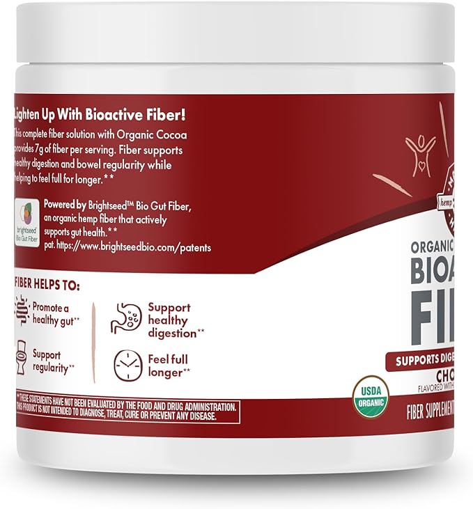 Manitoba Harvest Organic BioActive Fiber Supplement with 7g Fiber per Serving, Digestive Hemp & Psyllium Husk Powder, Non-GMO, Vegan & Kosher, 8oz, Chocolate