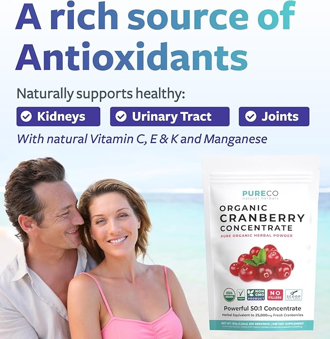 USDA Cranberry Powder Organic Certified - Organic Cranberry Juice Concentrate Support Urinary Tract Health for Women & Men - Pure Cranberry Concentrate Vegan Non-GMO & Filler Free (200 Servings)