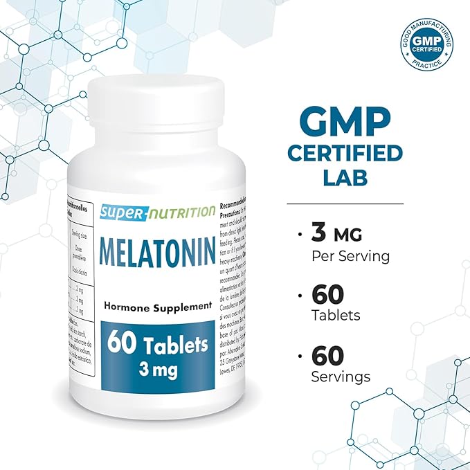 Supersmart - Melatonin 3mg (Fast Dissolve) - Natural & Restful Sleep - Use for Jet Lag & Night Shifts Work | Non-GMO & Gluten Free - 60 Tablets