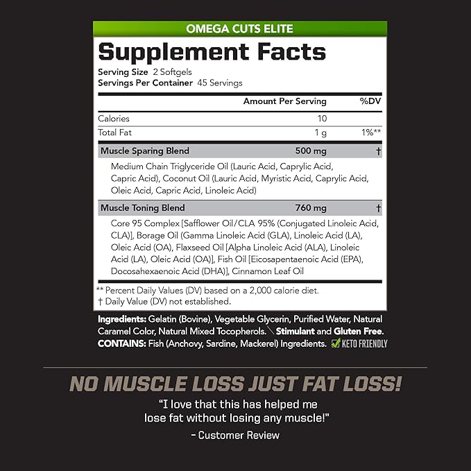 PMD Sports Omega Cuts Elite Fat Loss-Muscle Defining Formula - Omega Fatty Acids, MCT's and CLA for Muscle Definition and Maintenance - Keto Friendly for Women and Men - Stimulant Free (90 Softgels)