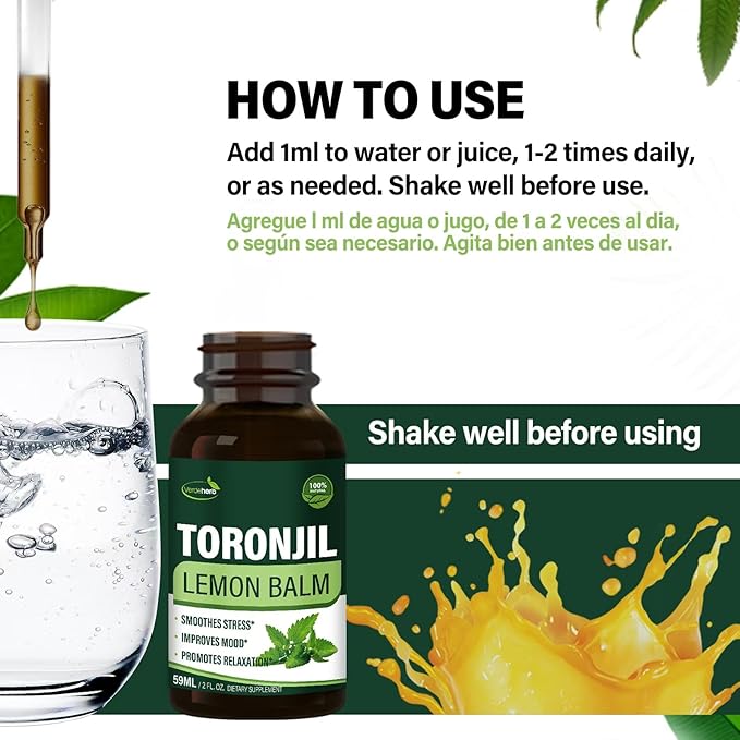 Liquid Drops, Natural Herbal Extract with Lemon Balm Toronjil Support Promotes Relaxation. 2oz
