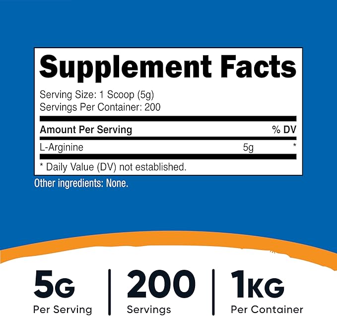 Nutricost L-Arginine Powder 1KG - Pure L-Arginine, 5g Per Serving