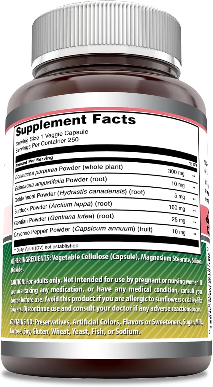 Amazing Formulas Echinacea with Goldenseal Supplement | 450 Mg | 250 Veggie Capsules | Non-GMO | Gluten Free | Made in USA