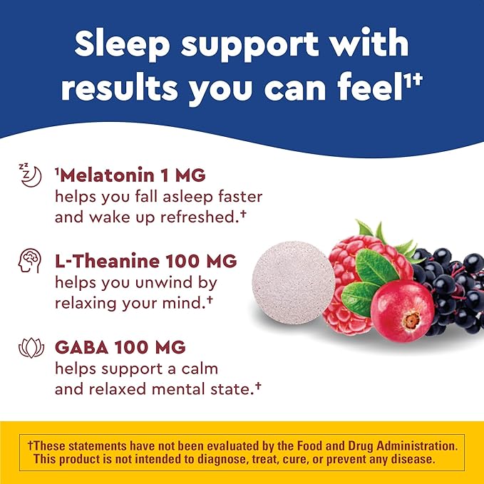 Nature Made Wellblends Back To Sleep, Lower Dose Melatonin 1 mg, L theanine 100 mg and GABA 100mg, Sleep Supplement, 40 Fast Dissolve Tablets
