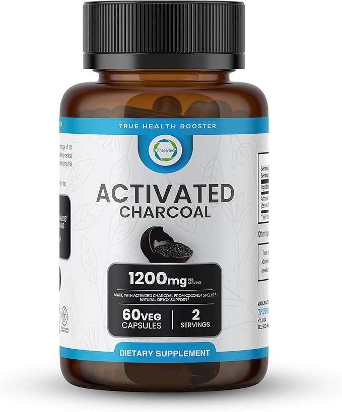 Activated Charcoal Capsules 1200 MG, 60 Veg Caps, 30-Days Premium Detox & Digestive Support, Gas & Bloating Relief, Organic Coconut Shell Charcoal, Gut Health, USA Made.