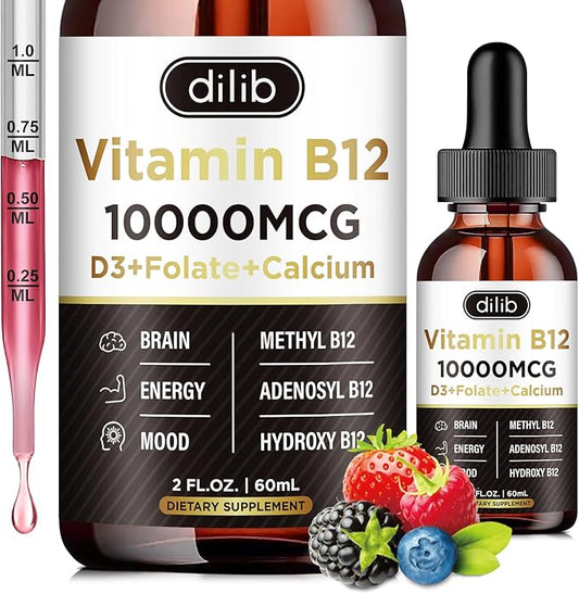Vitamin B12 Complex 10000 mcg | Vegan Triple Liquid B-12 Drops Sublingual Supplement | Methylcobalamin & Adenosylcobalamin & Hydroxo Blend for Long-Lasting Energy and Healthy Metabolism Berry Flavor