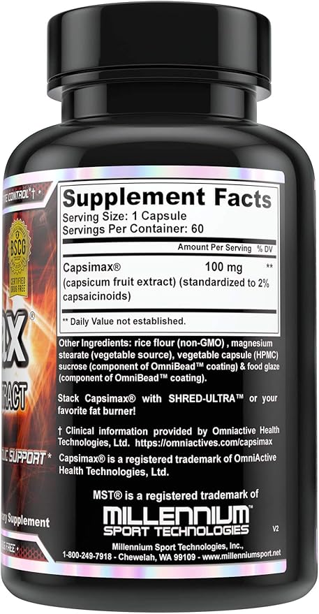 MST Capsimax Supplement 100mg V Capsules, 60 Servings Clinically Dosed Weight Management, Thermogenic, Appetite Control, Calorie Burning, Metabolic Health, Stimulant Free. BSCG Certified